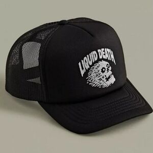 Liquid Death Vicious Death Skull Logo Black Trucker Hat